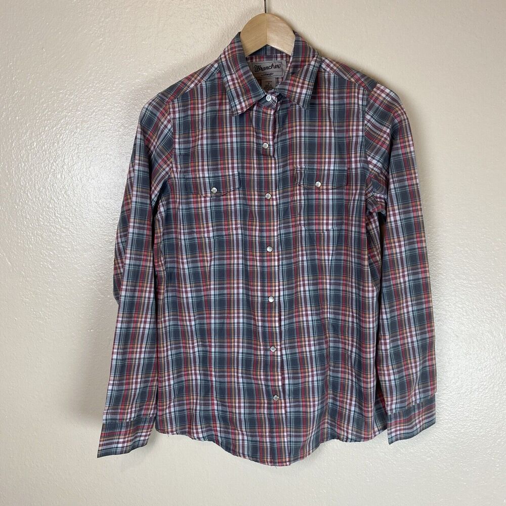 Wrancher Wrangler S Pearl Snap Shirt Button Down Rodeo Ranch Long Sleeve Plaid